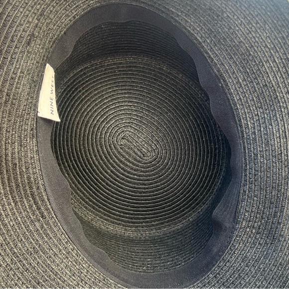 Nine West Black Straw Hat Kooringal Women's Short Brim Jute Braid Tie knot - Picture 9 of 13